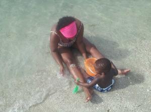 At the beach with my son. I have a lump